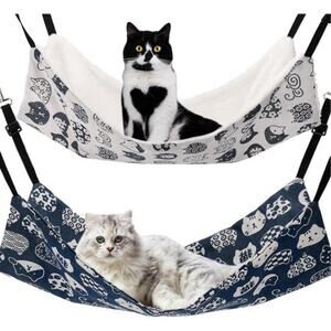 Cat Hammock for Cage Hanging Reversible 2Pack Pet Hammock Bed Adjustable Soft